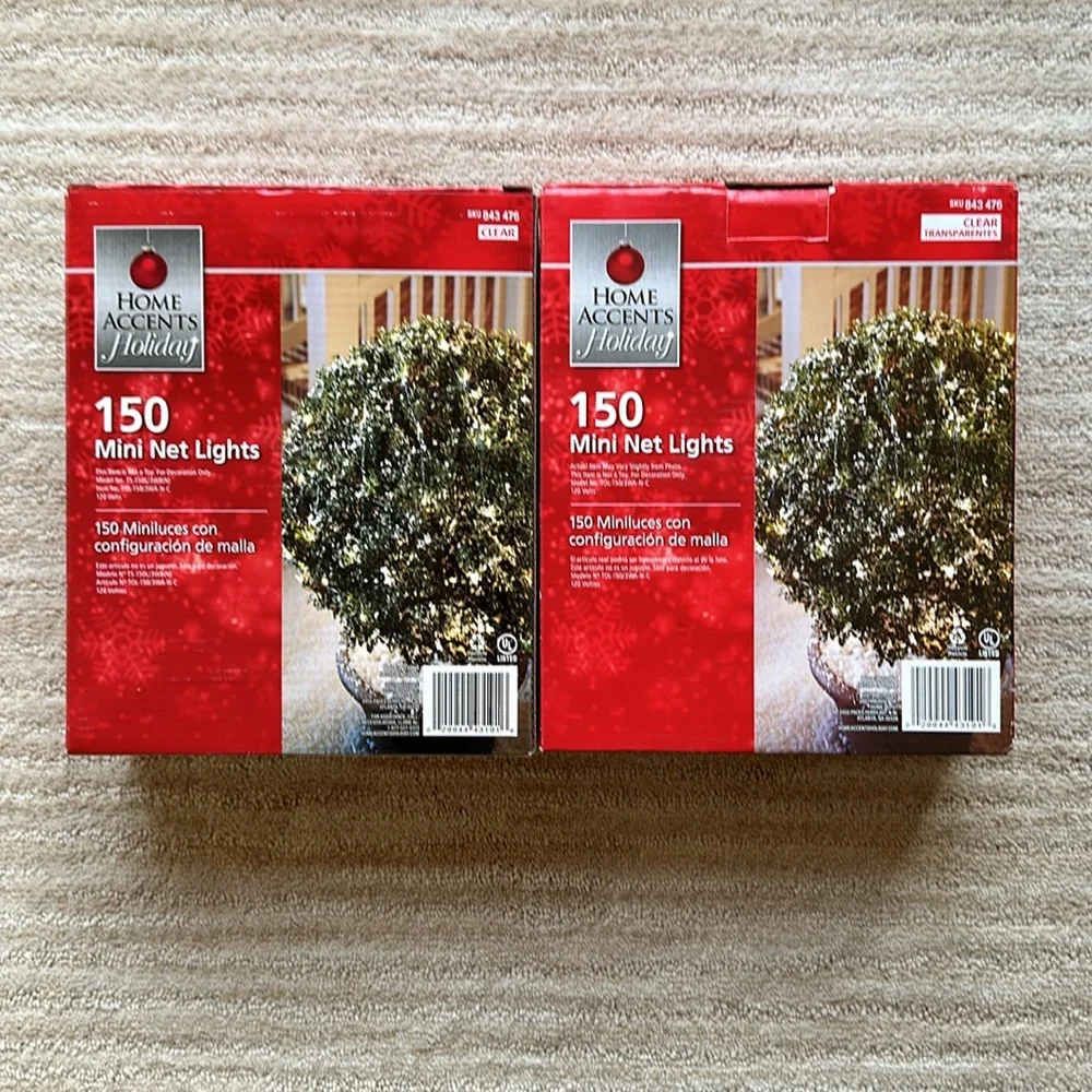 2 Sets of Home Accents Holiday 150 Clear Incandescent Mini Net Lights 4ft x 6 ft